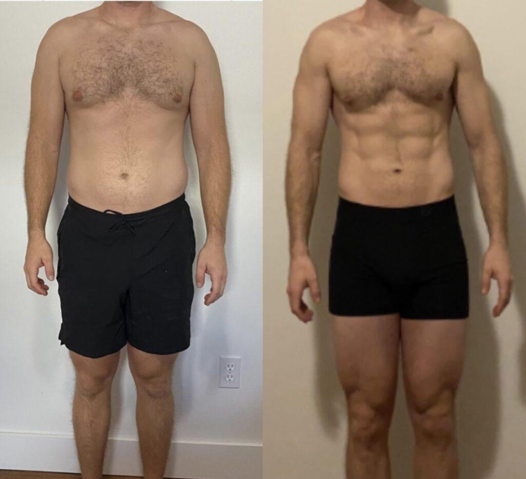 a person posing for photos before and after nutrition coaching