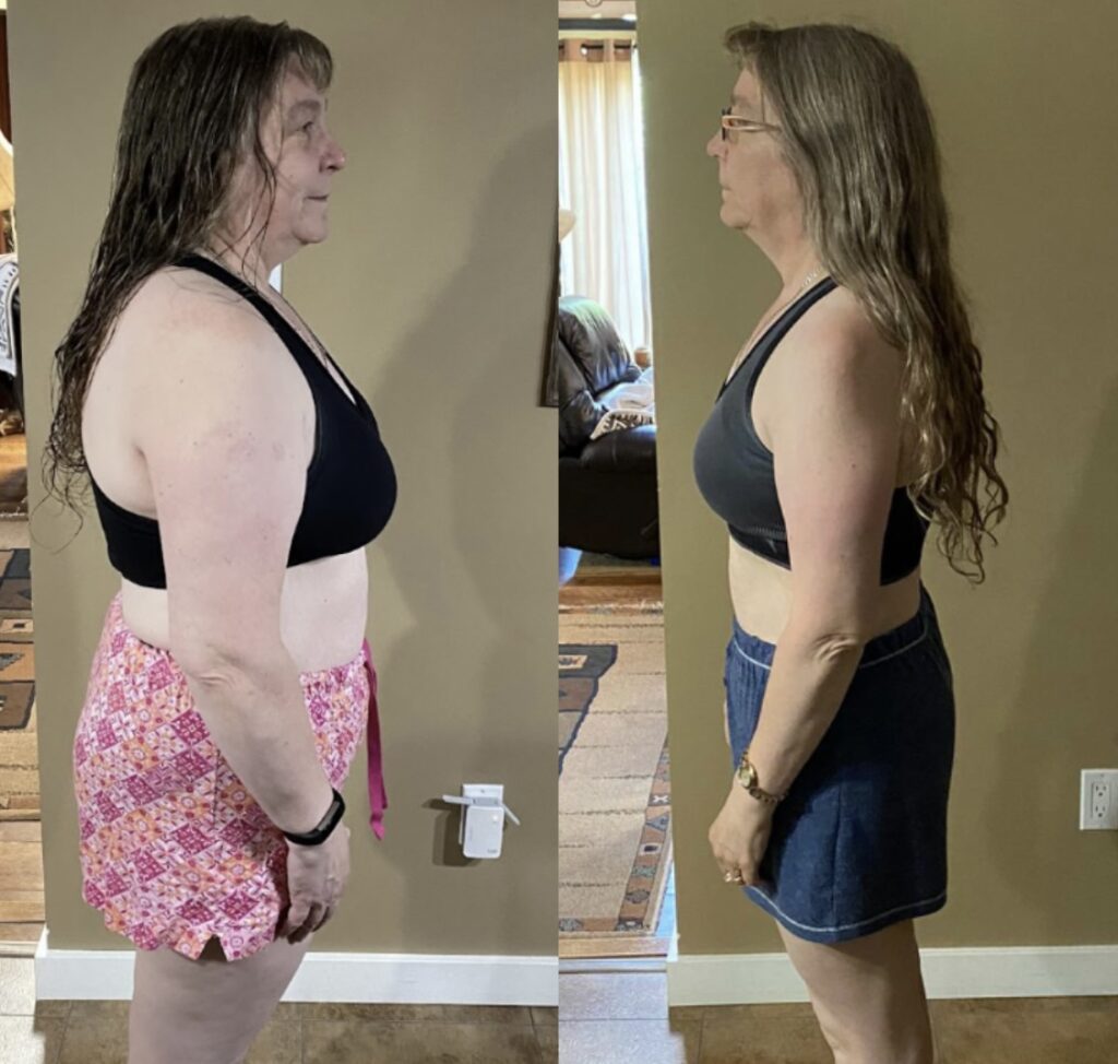 a person posing for photos before and after nutrition coaching