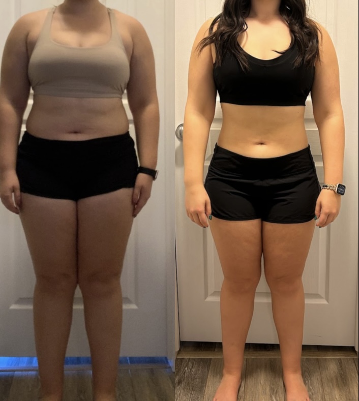 a person posing for photos before and after nutrition coaching