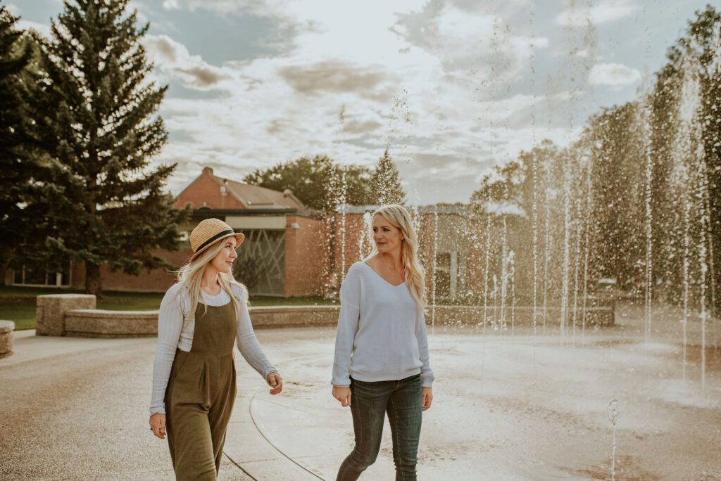 two woman walking in Lethbridge, Alberta.