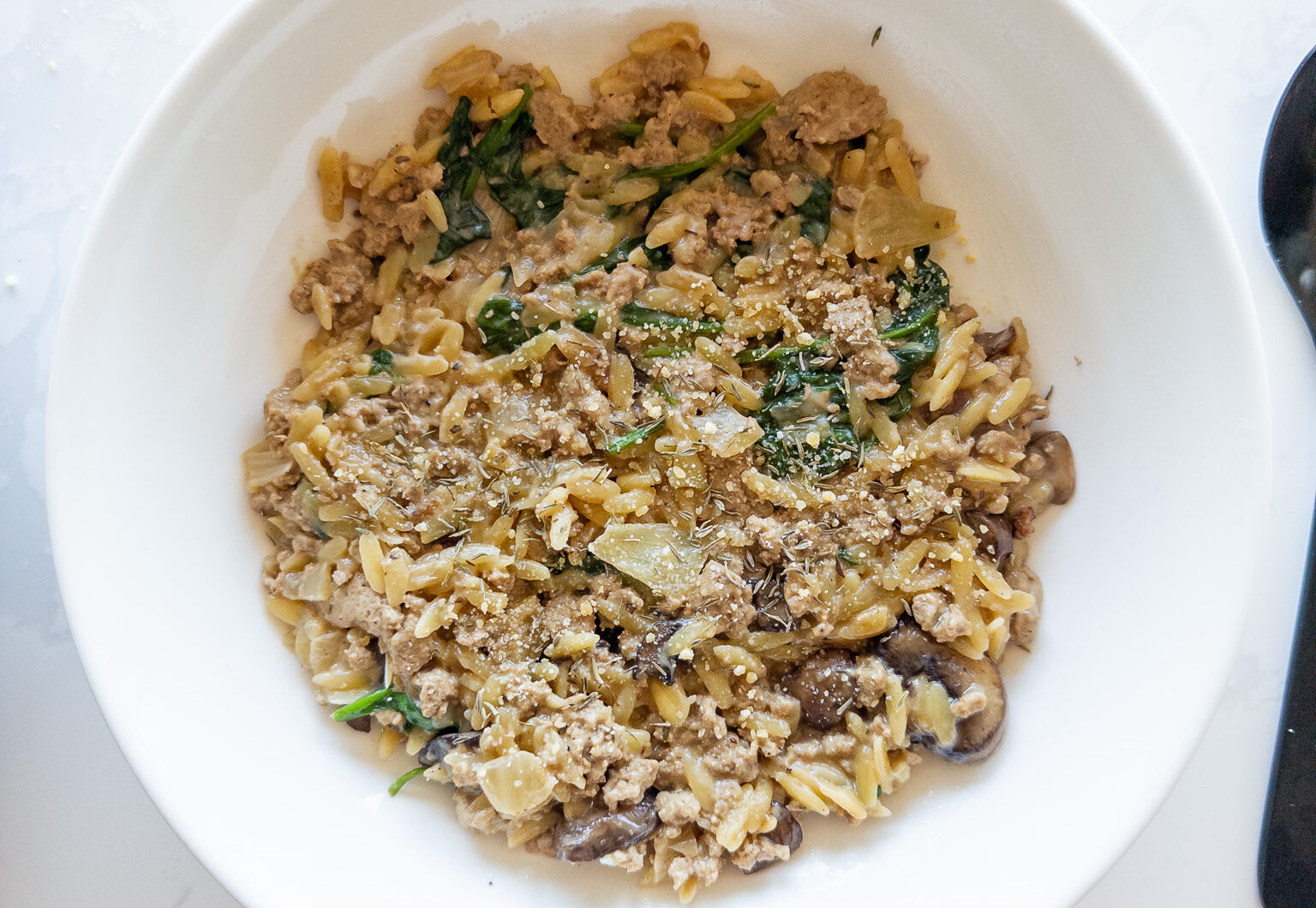 One-Pan Cheesy Turkey & Mushroom Orzo